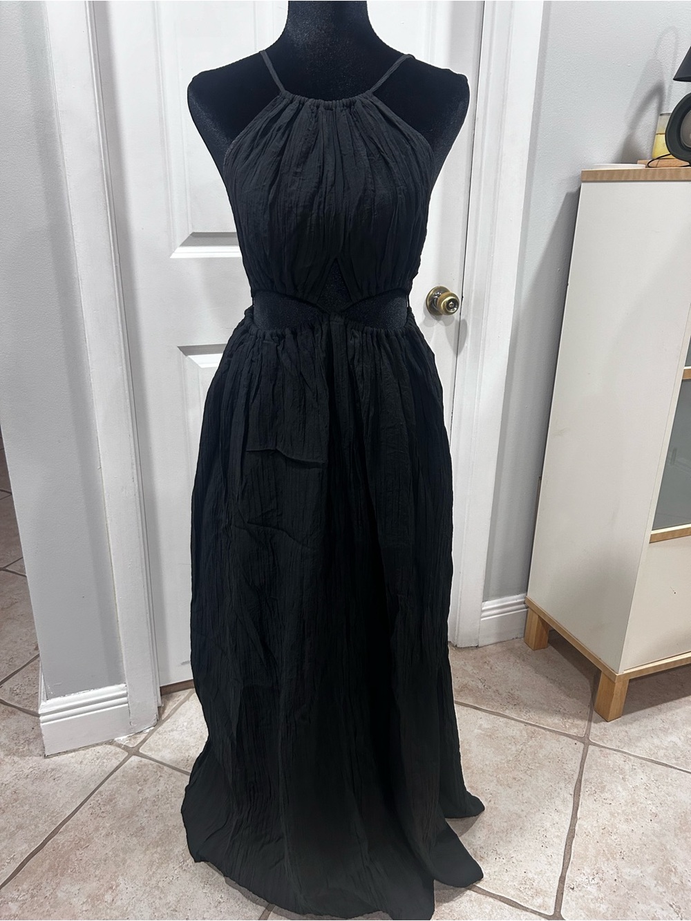 Black Halter Maxi Dress with Waist Cutouts